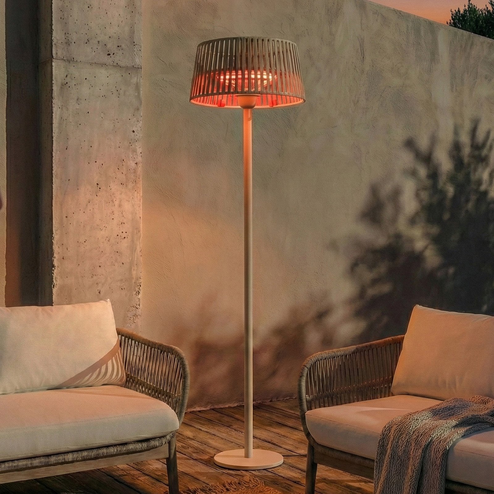 Lucande Calor infrared patio heater, beige, height 200 cm