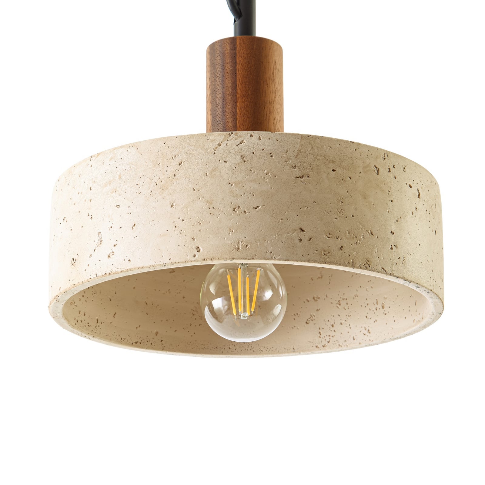 Carlotta hänglampa, 1 lampa, beige/valnöt, Ø 27 cm, trä/betong – Lucande Carlotta hänglampa, 1 lampa, beige/valnöt, Ø 27 cm, trä/betong – Lucande