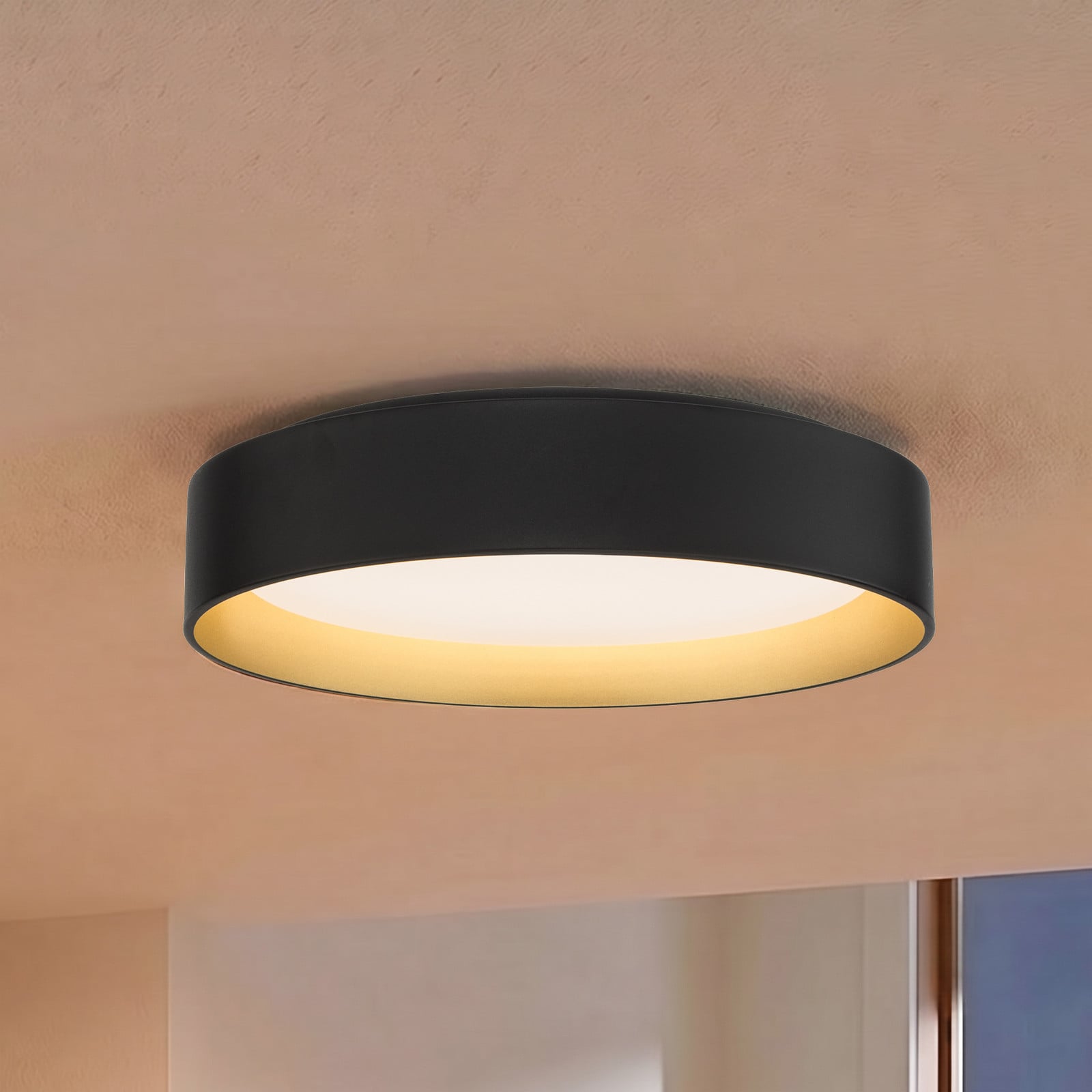 Lindby plafonieră LED Gracjan negru metal CCT Ø45cm - Camera de zi / sufragerie - modern - negru auriu - Plastic