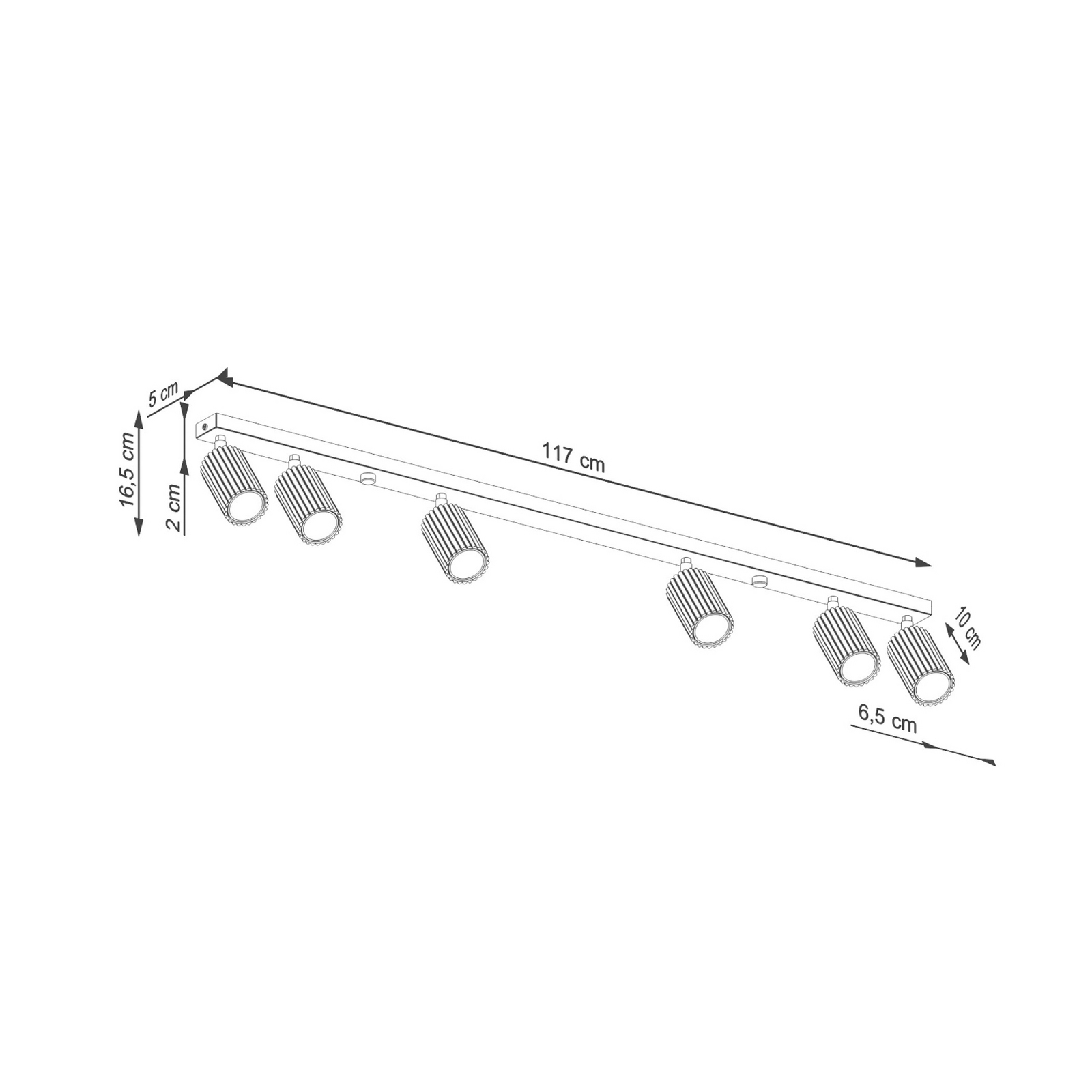 Deckenstrahler Karbon, schwarz, Länge 117 cm, Alu, 6-flg.