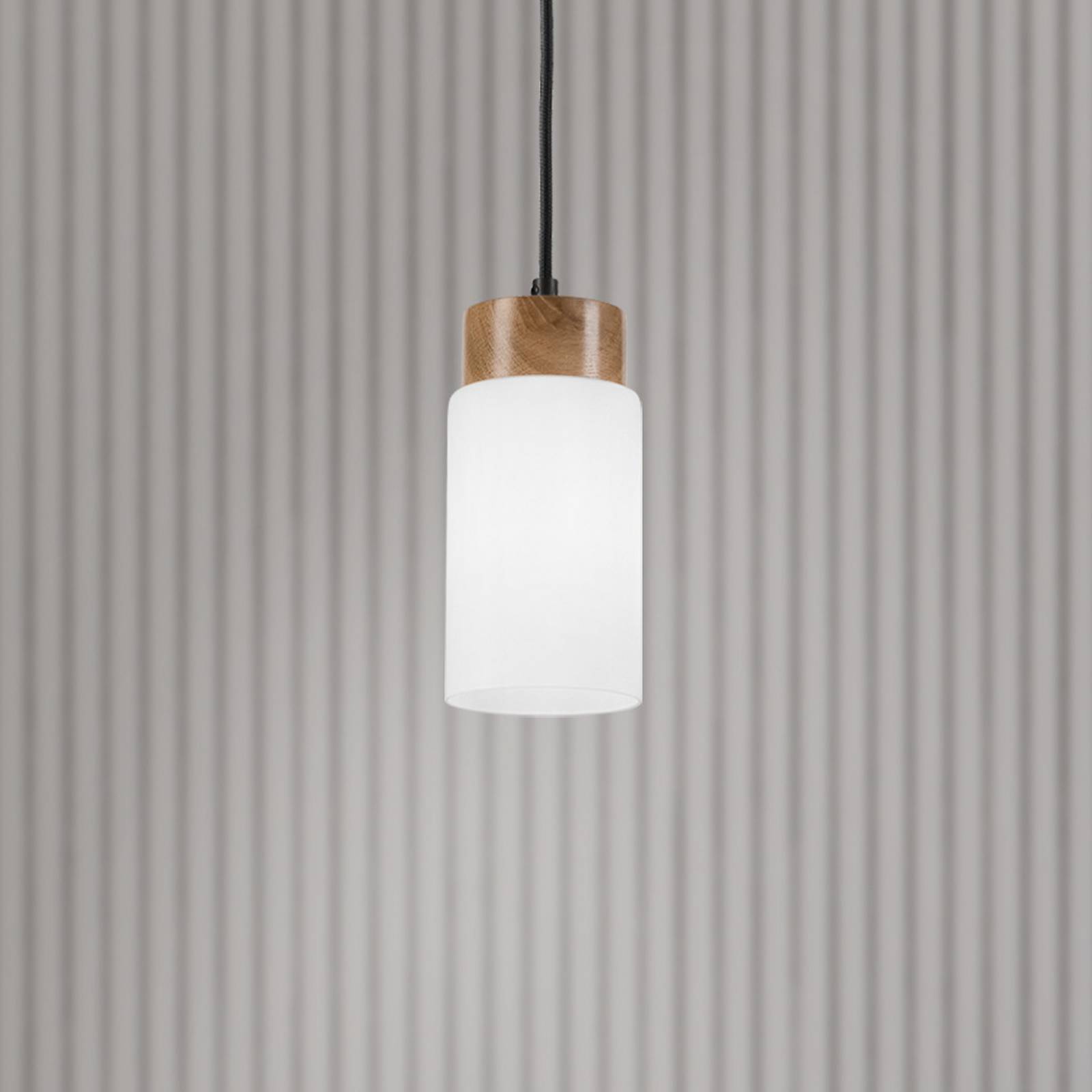 Hängeleuchte Markus, Opalglas/Eichenholz, Ø 9,5 cm, E27 günstig online kaufen