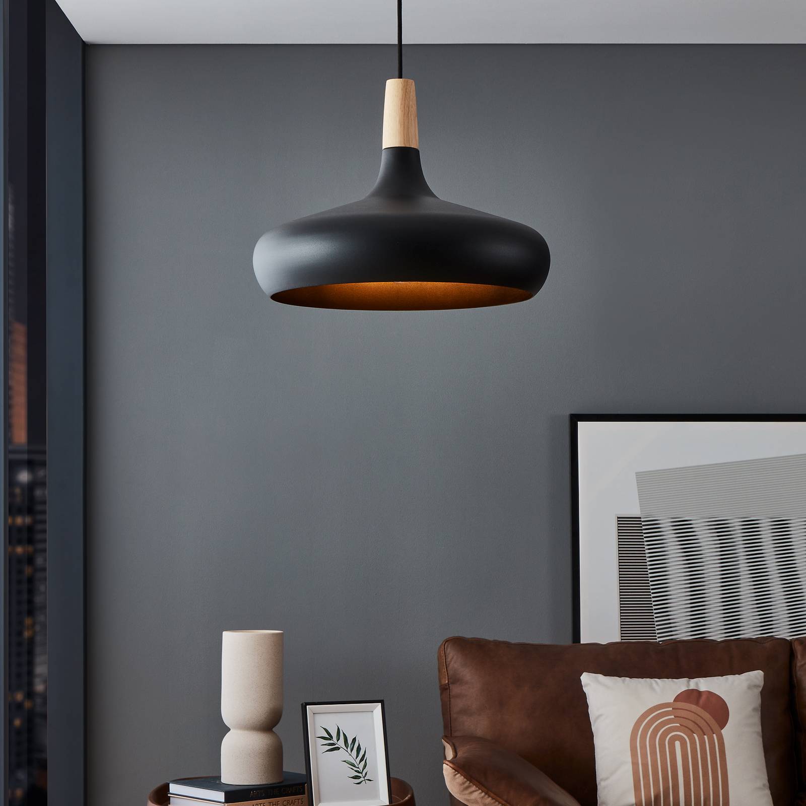 Hängeleuchte Sabinar, 1-flammig, schwarz, Ø 40 cm günstig online kaufen