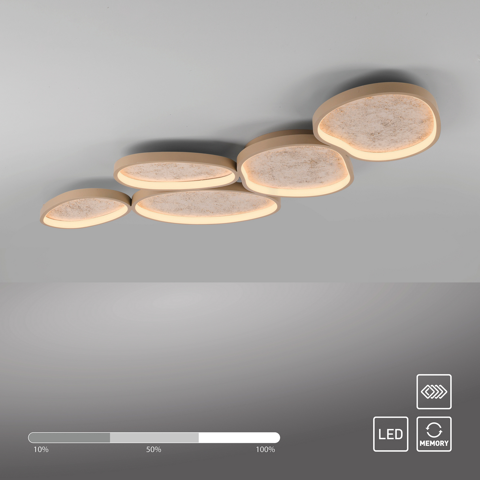 Moonbraker 5 LED ceiling light, sand beige, 3,000K, dimmable