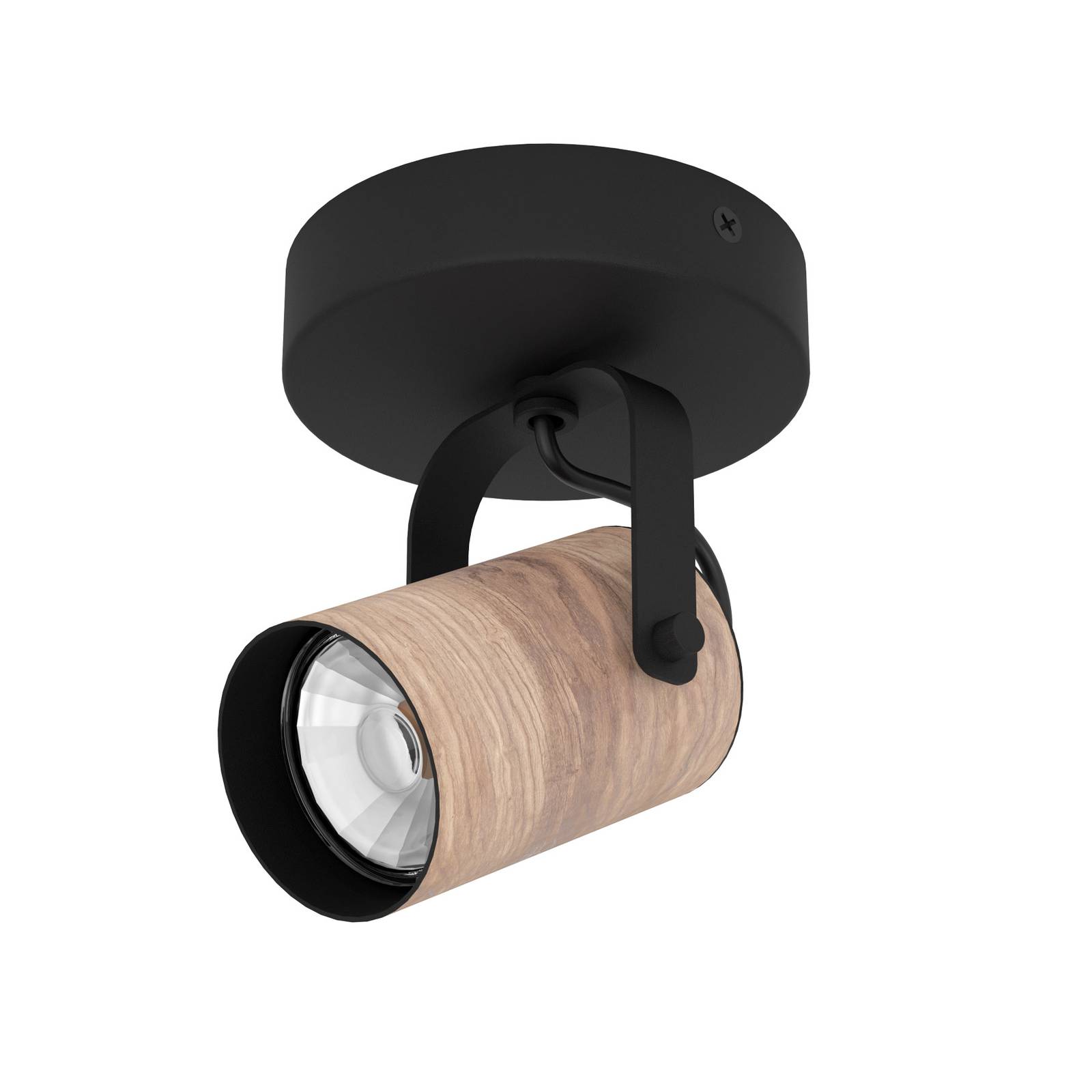 Spot plafond Cayuca noir/décor bois une lampe