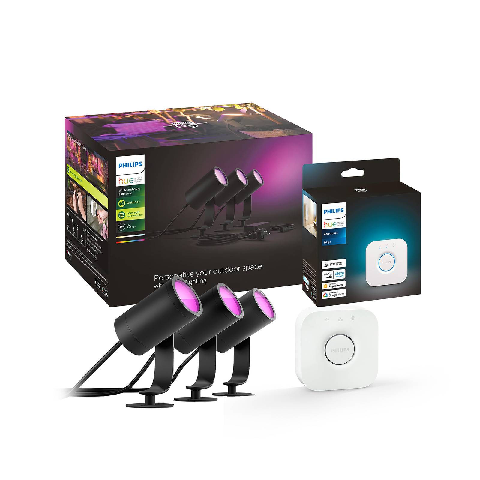 Philips Hue Lily Outdoor Bundle spot 3x + bridge