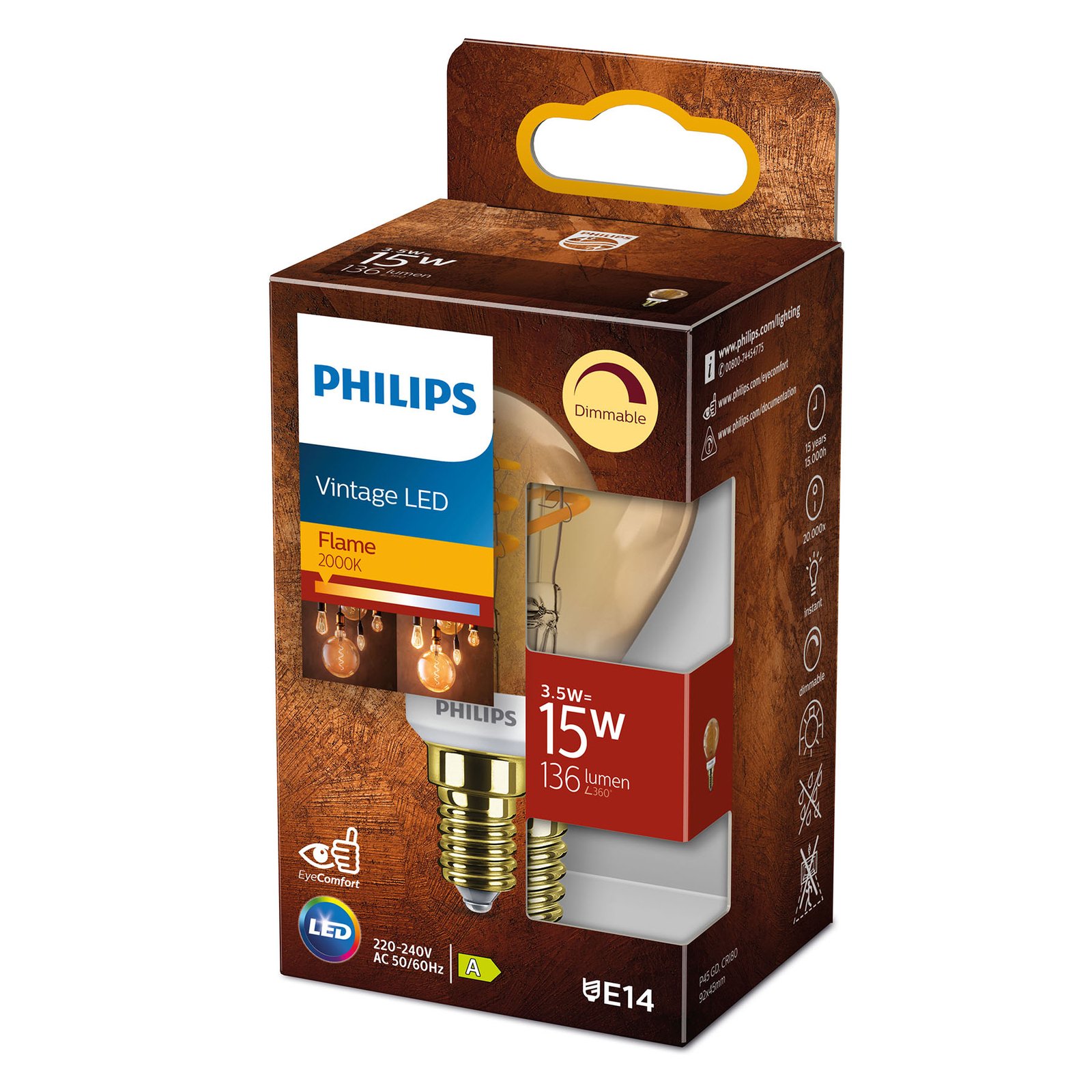 Philips LED Classic E14 P45 2,6W 1 800 K złota