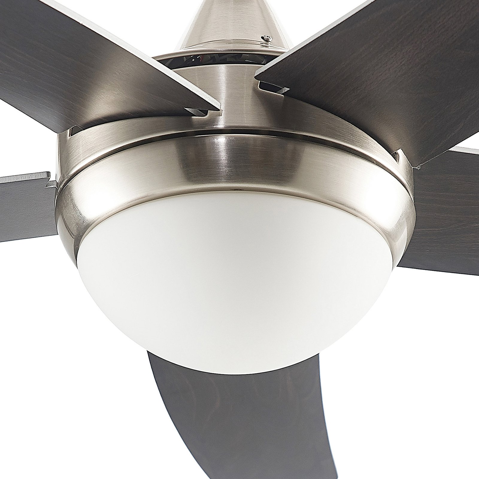 Ventilatore da soffitto Lindby con luce Auraya, silenzioso, acciaio