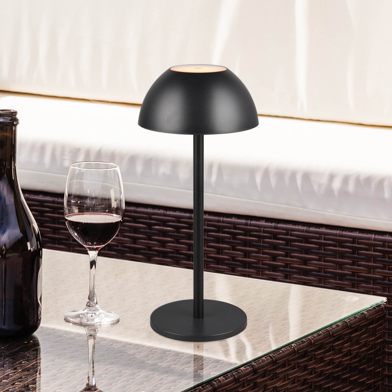 Lampe de table LED rechargeable Ricardo, noir, hauteur 30 cm, plastique
