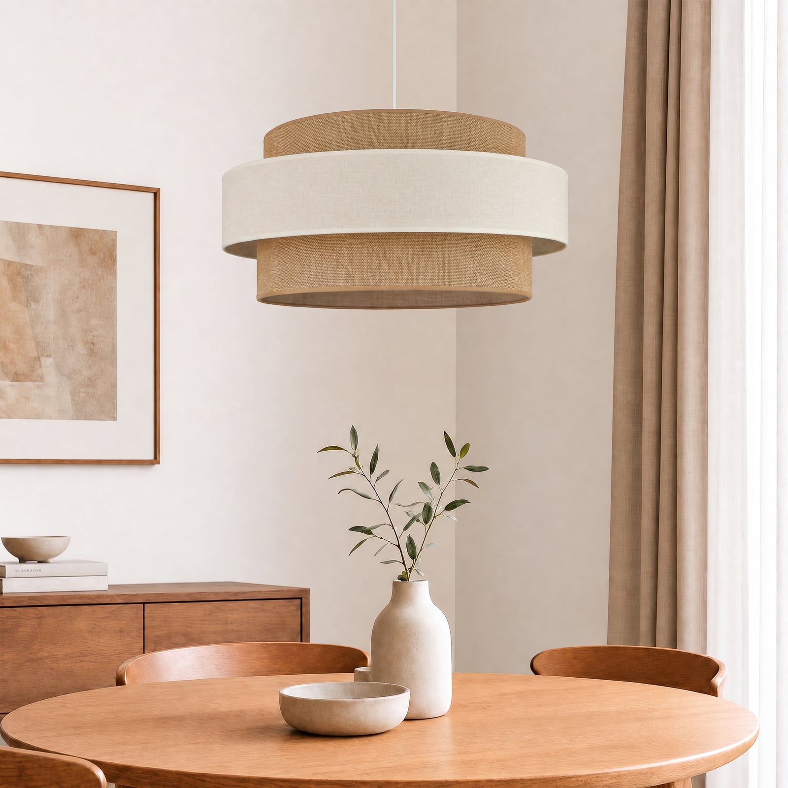 Space hanging light, beige/cream, 1-bulb, fabric, E27 - Duolla Space hanging light, beige/cream, 1-bulb, fabric, E27 - Duolla