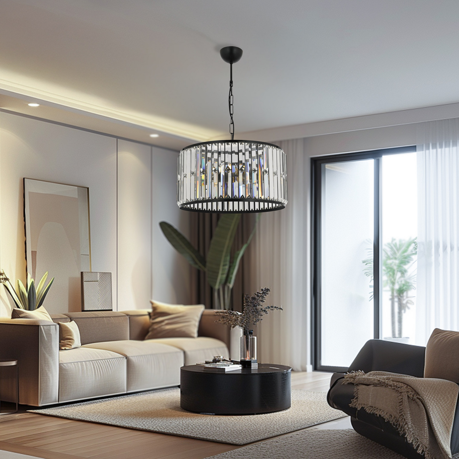 Avonni Lampă suspendată AV-1667-3BSY cu baghete din sticlă cristal - Camera de zi / sufragerie - negru transparent - Metal