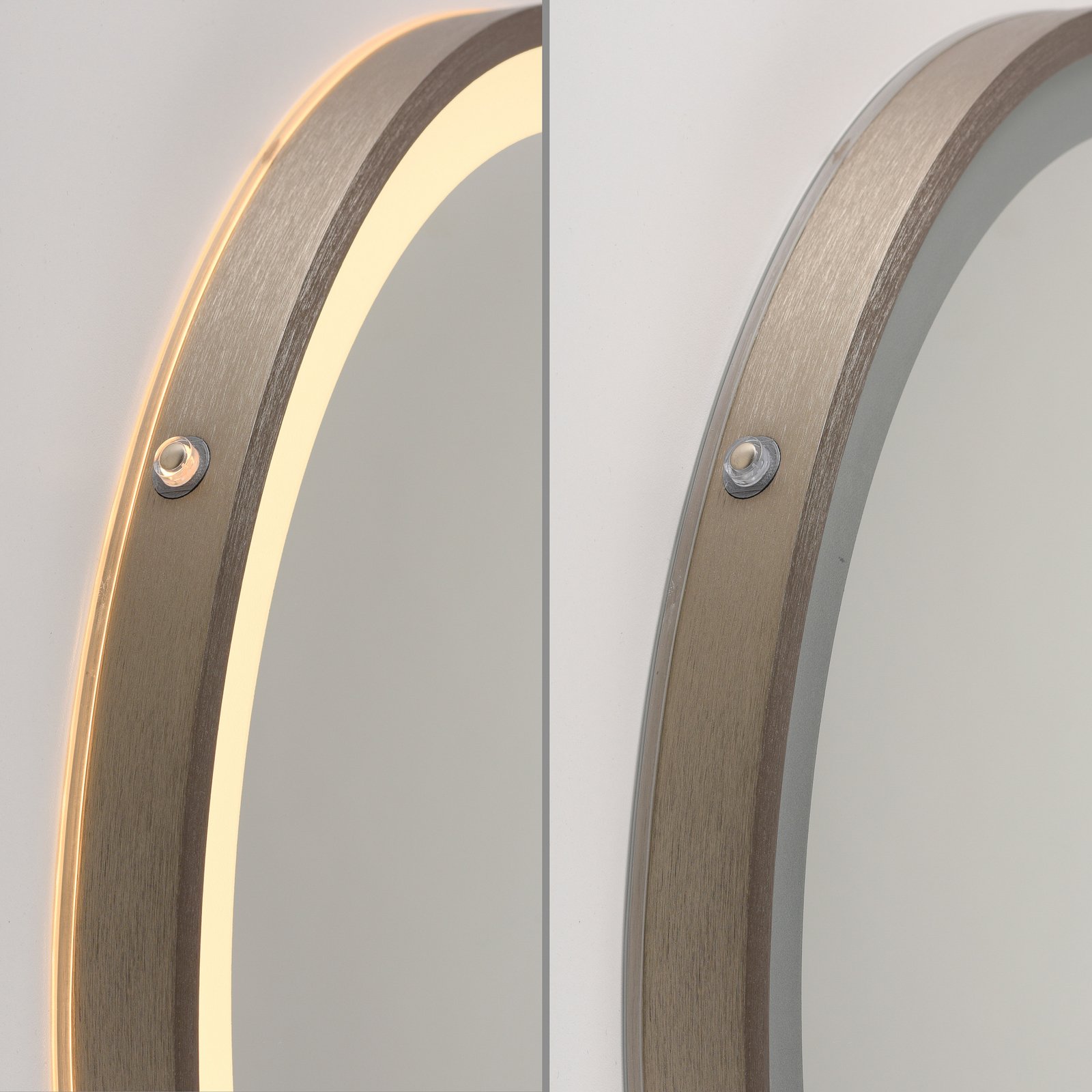 LED-Wandspiegel VIDRO, bronze, Ø 46 cm, Powerbank, Schalter