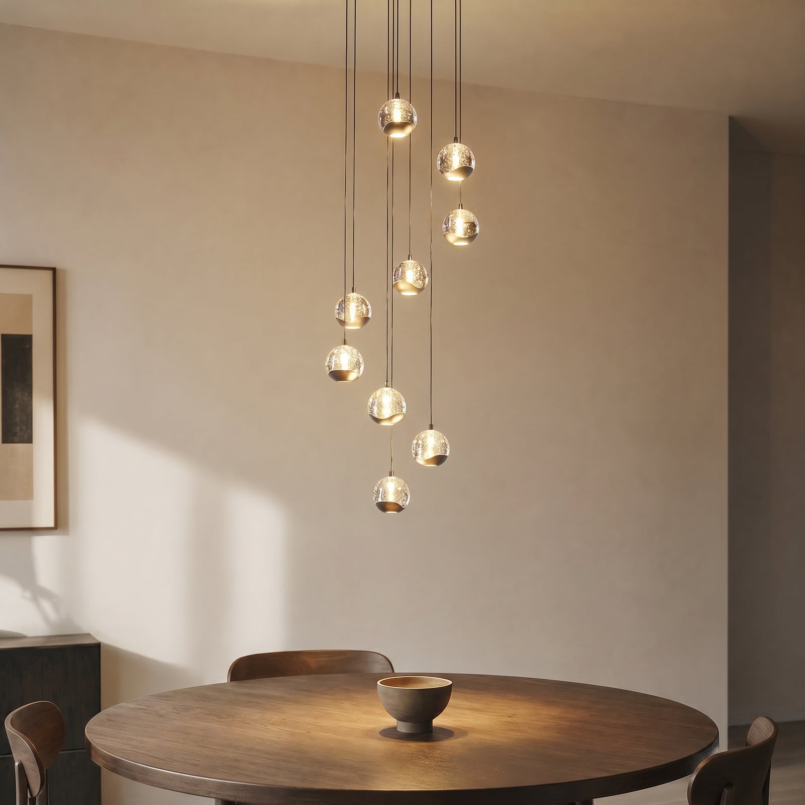 Hayley LED hanglamp met 9-lamps, zwart glas - Lucande