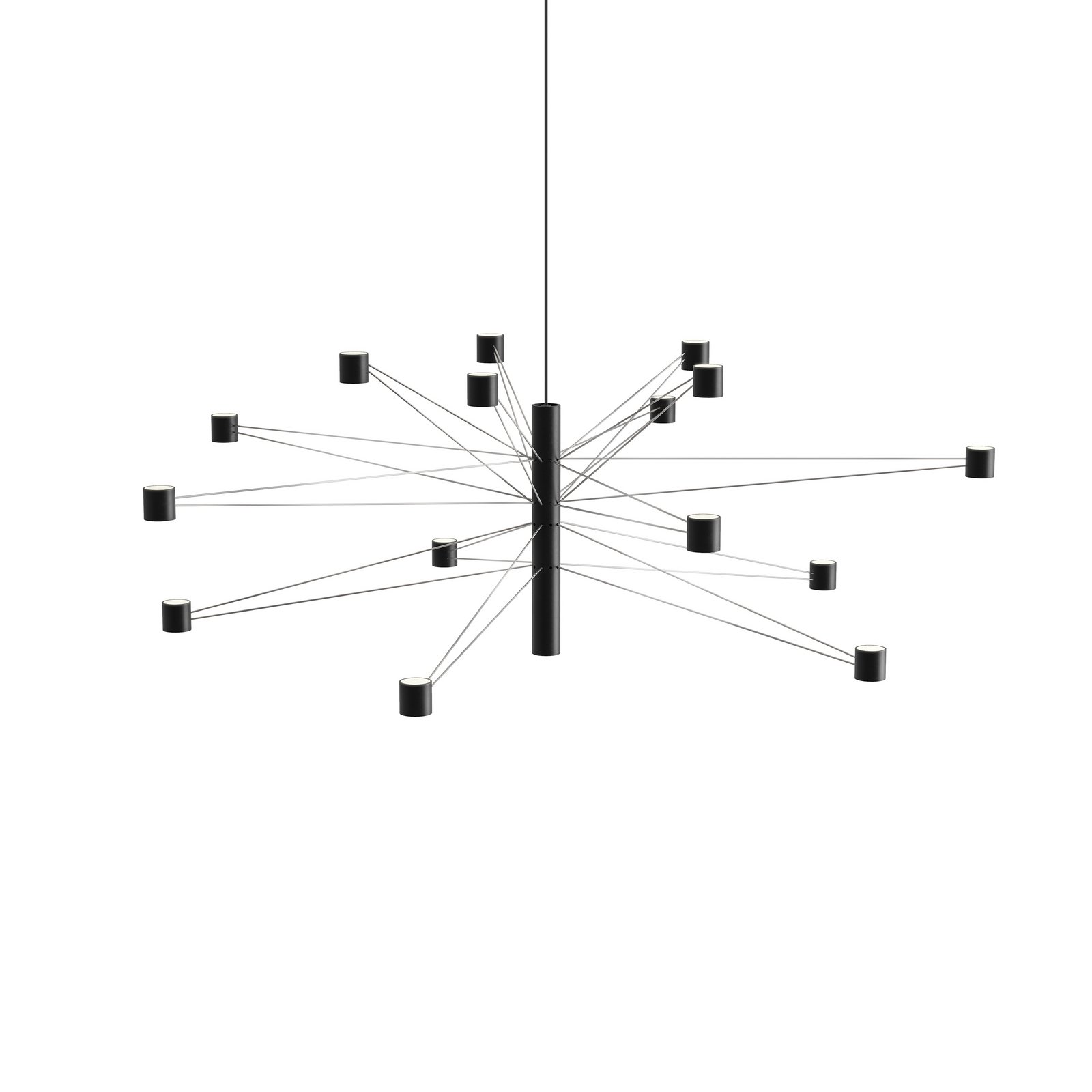 kdln LED závěsné světlo POLAR 15.3, Ø 124 cm černé 15-flg. stmívatelné