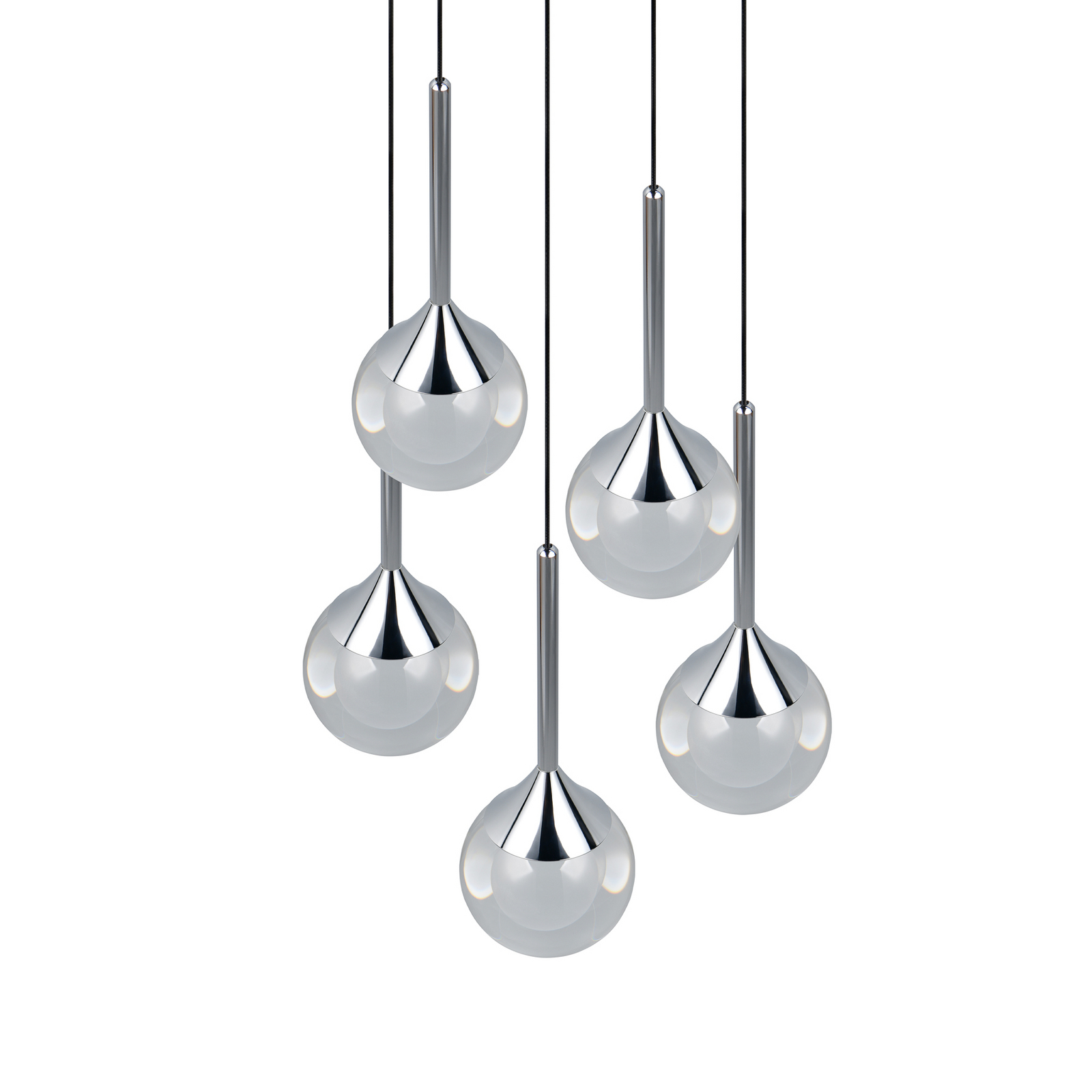 LED висяща лампа „Calista“, хромиран цвят, Ø 31 см, метал/стъкло, 5 лампи LED висяща лампа „Calista“, хромиран цвят, Ø 31 см, метал/стъкло, 5 лампи