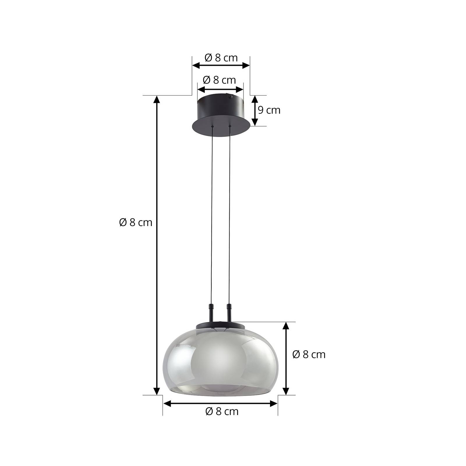 Lampa wisząca Lucande LED Dain, 1-punktowa, dymny szary, szkło