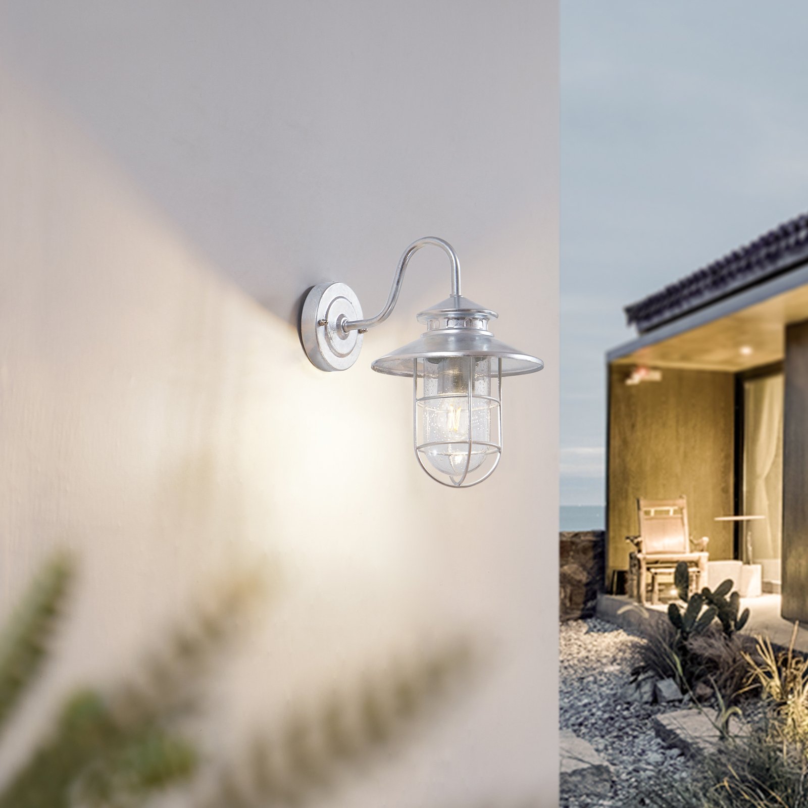 Lindby outdoor wall light Celinor, silver, steel, Ø 15 cm