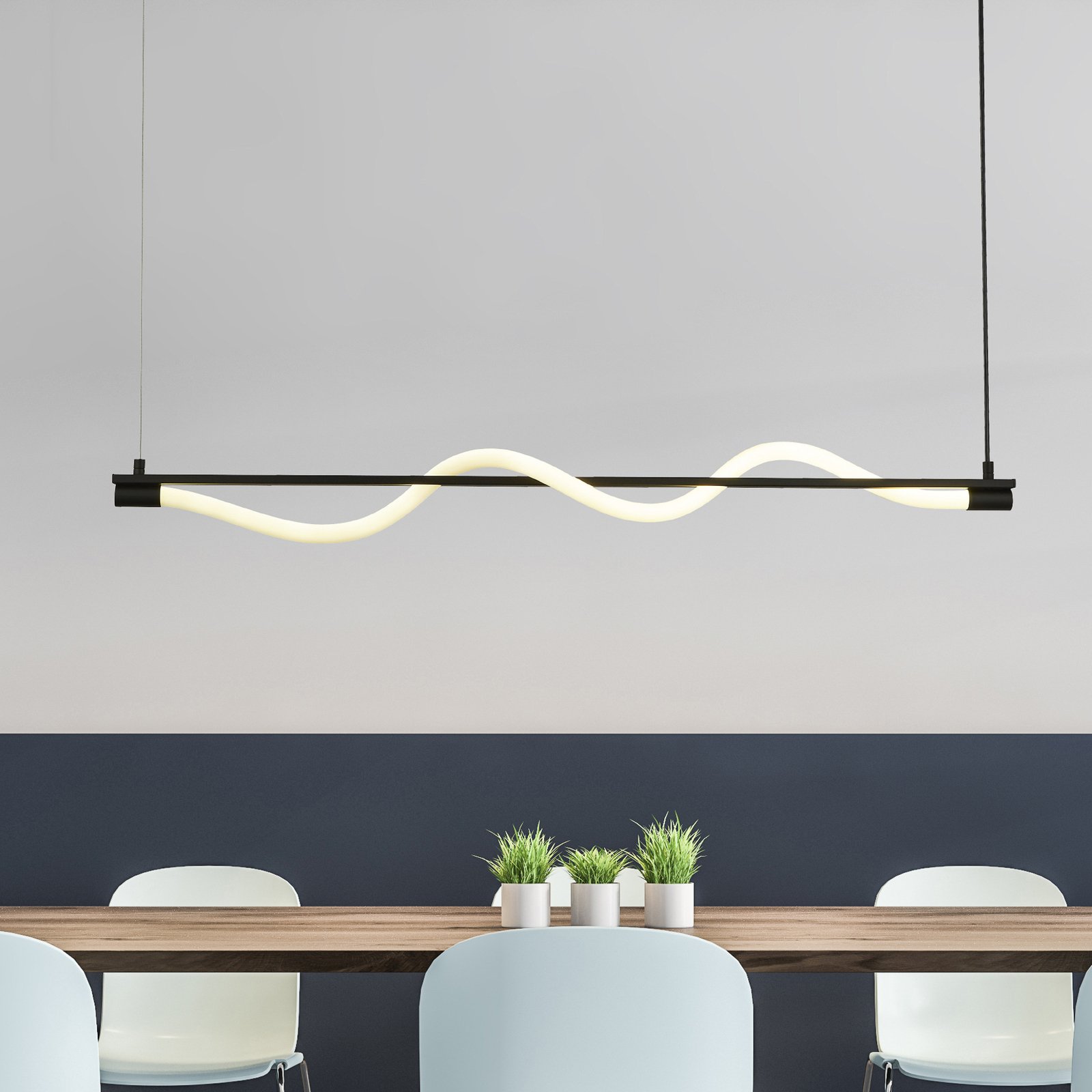 Serpent LED pendant light, black/white, metal, dimmable