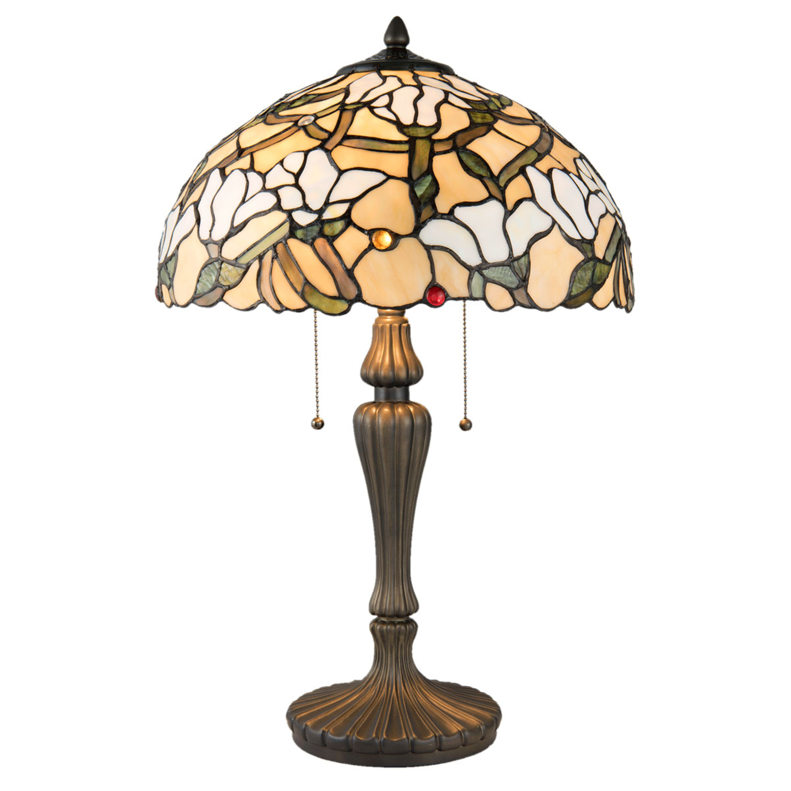 Clayre & Eef 5923 table lamp, flower motif, glass lampshade, for Living / Dining Room, glass, polyresin, E27, 60 W, energy efficiency: A++, H: 60 cm