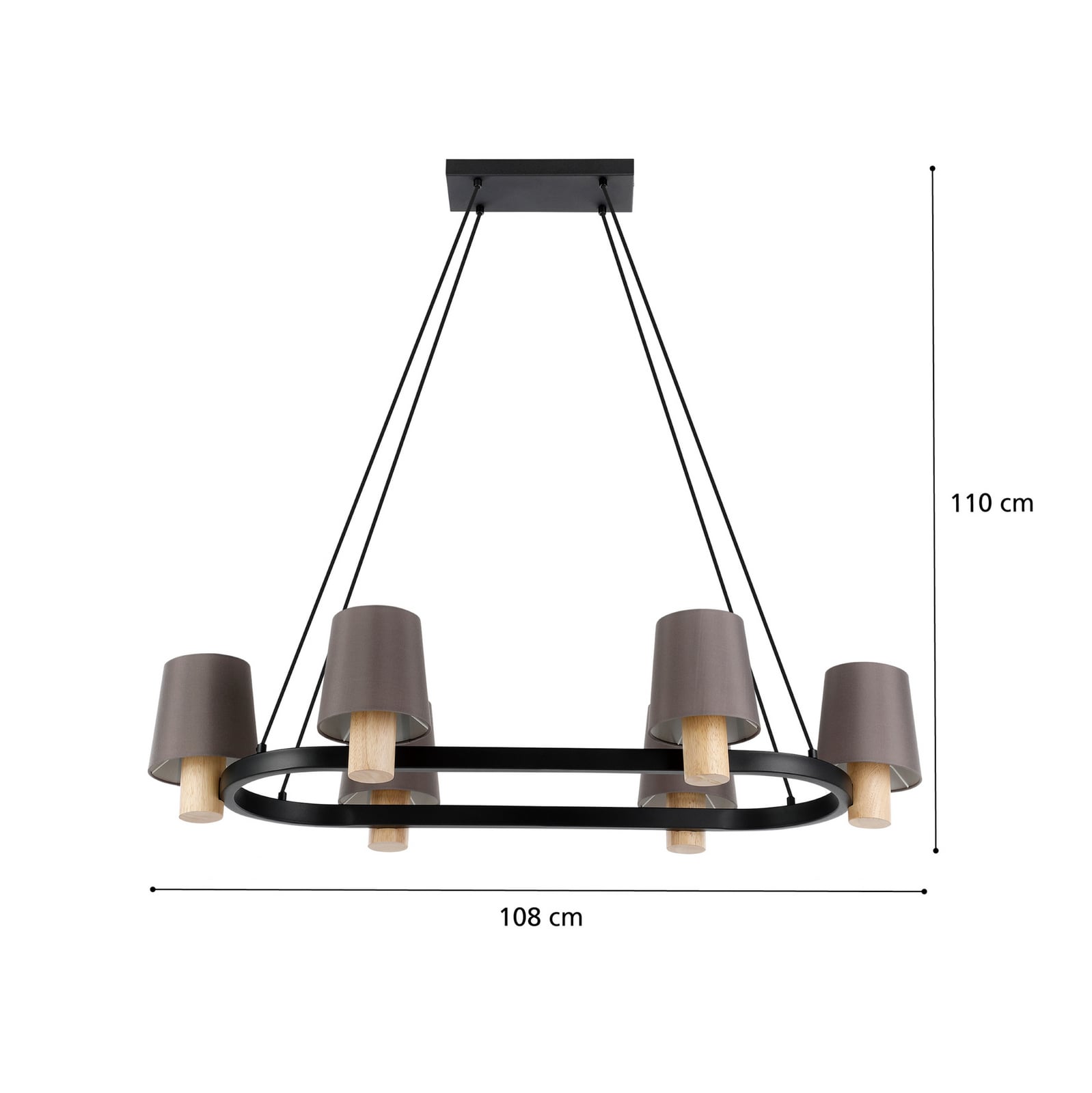 Lustre Edale, 6 abat-jour tissu cappuccino, ovale
