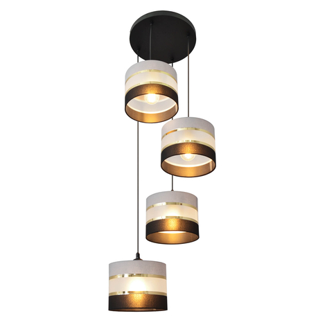 Suspension Helen ronde gris, noir, doré 4 lampes