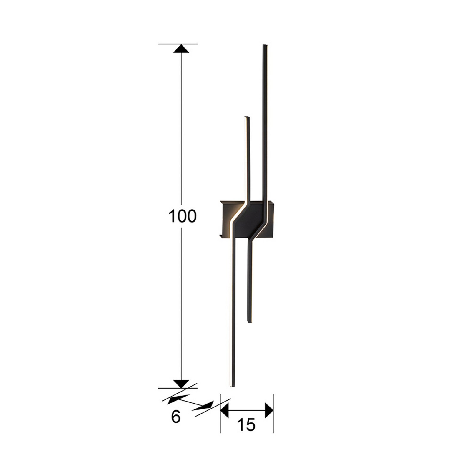 Candeeiro de parede LED Zig Zag, altura 100 cm, preto, metal, 4 lâmpadas.