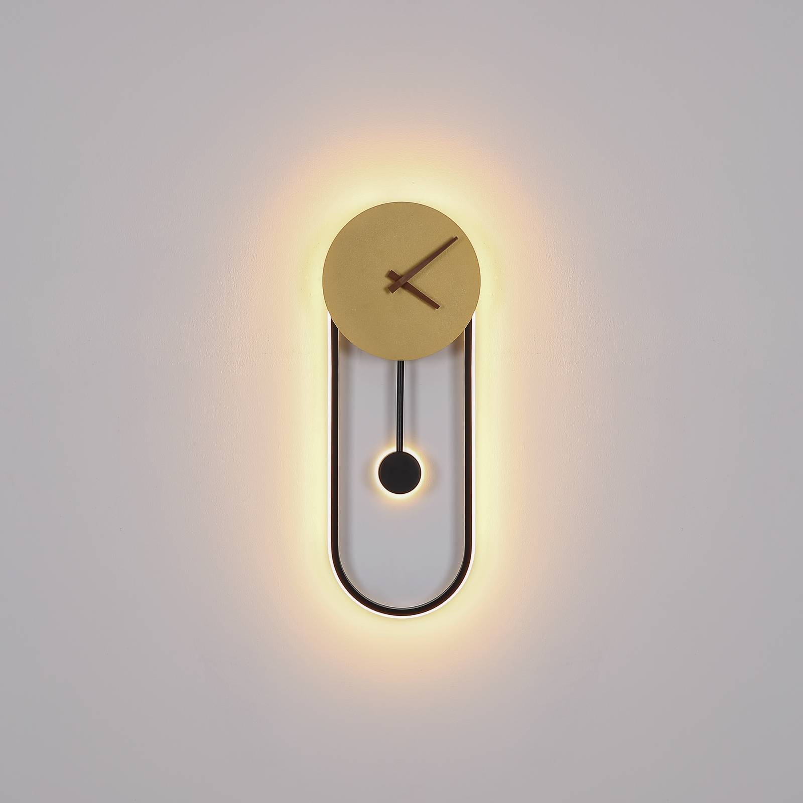 Levně LED nástěnné světlo Sussy s hodinami, černá/zlatá