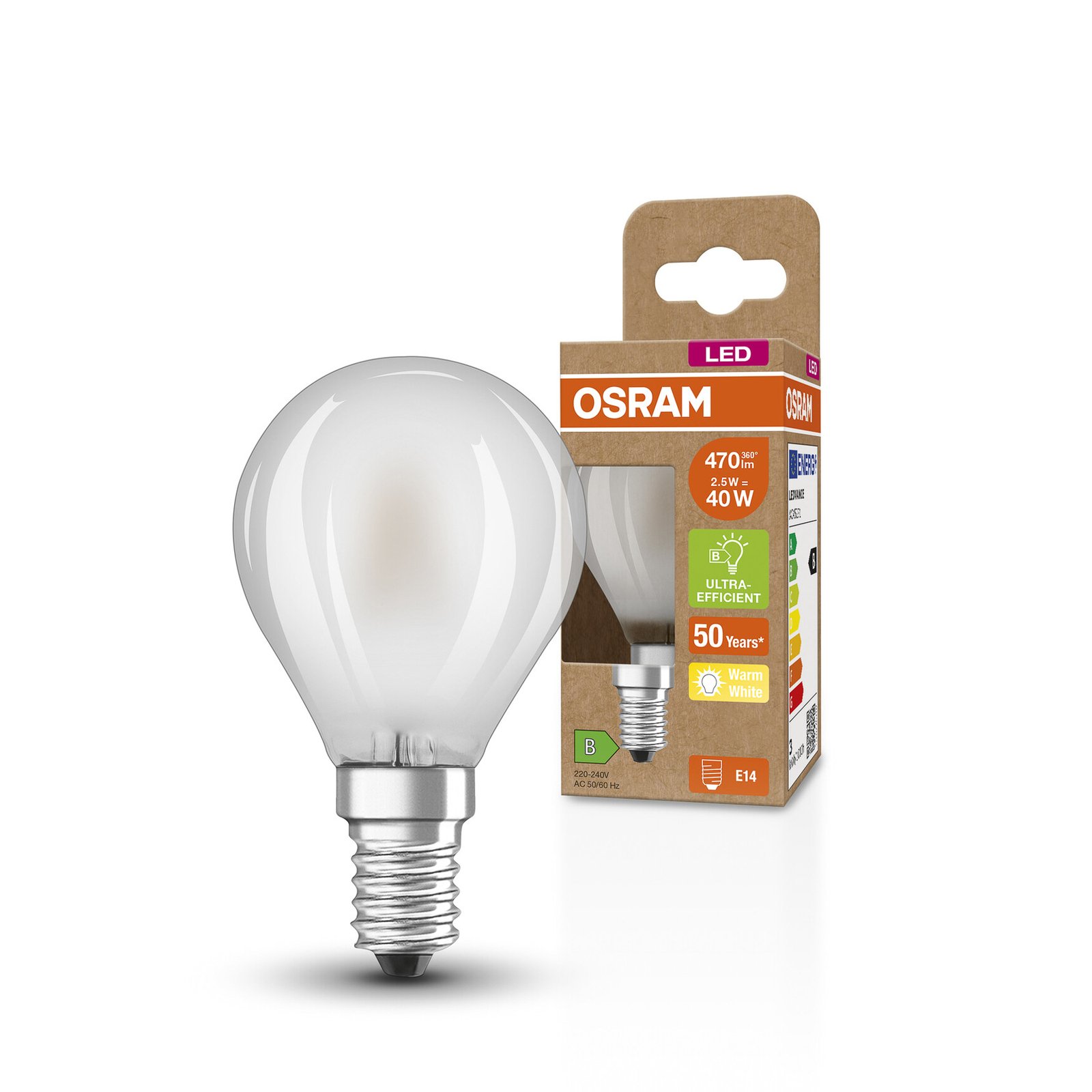 OSRAM Classic LED-Lampe E14 P40 2,5W 2.700K matt