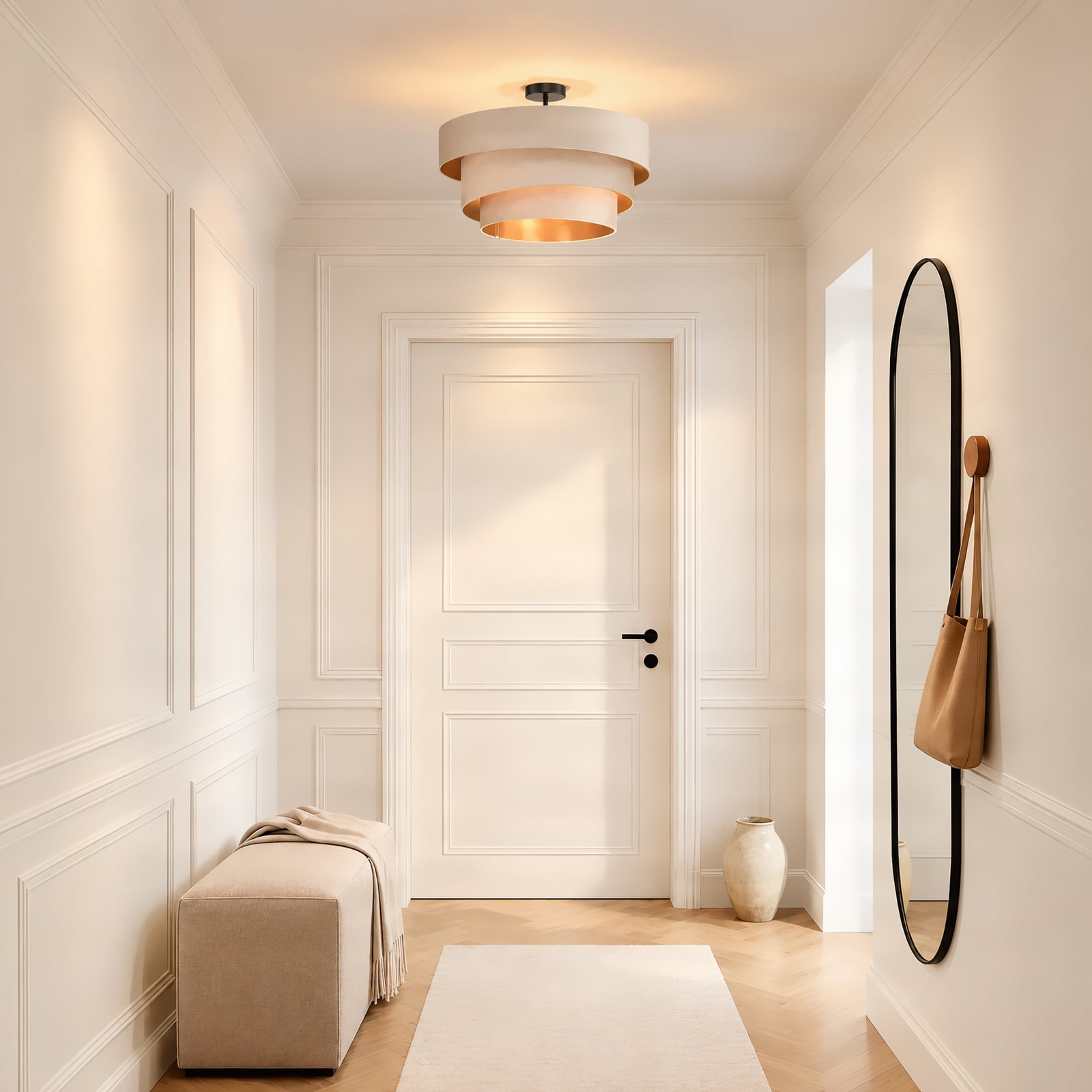 Lindby Jusari ceiling lamp, cream, fabric, Ø 56 cm, E27