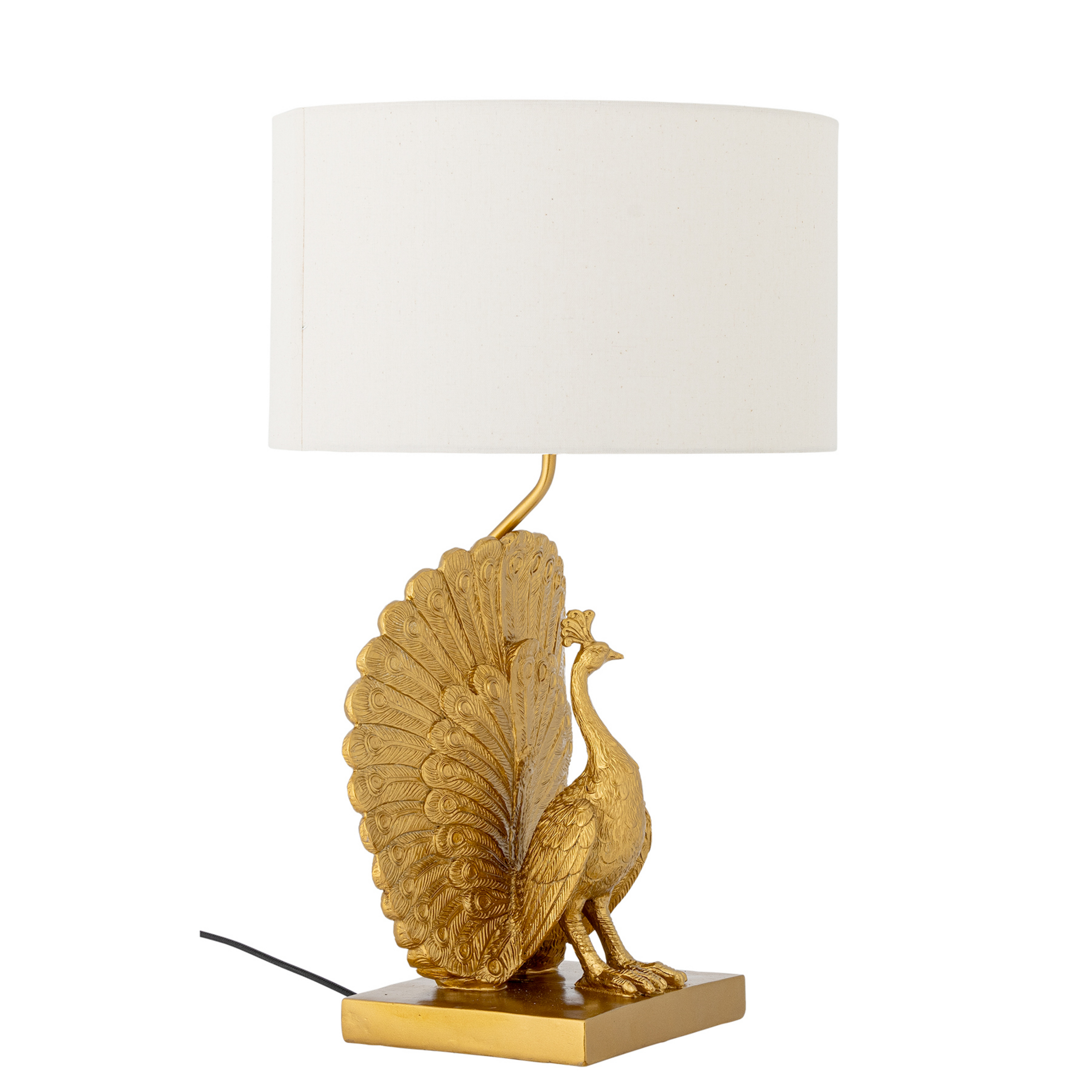 Peacock table lamp, polyresin, gold, white - BLOOMINGVILLE