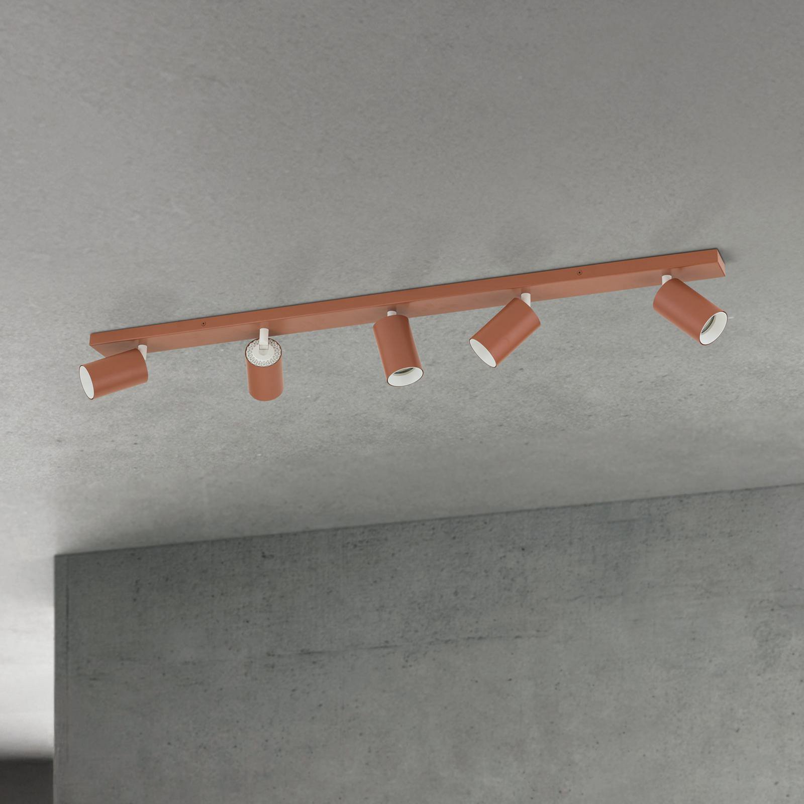 Spot pour plafond Sean, rouge corail, à 5 lampes, aluminium, GU10