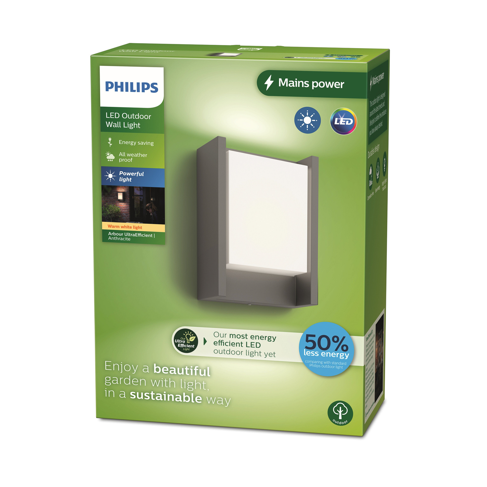 Εξωτερικό φωτιστικό τοίχου LED της Philips Arbour UE, 1-φωτισμού 2.700 K