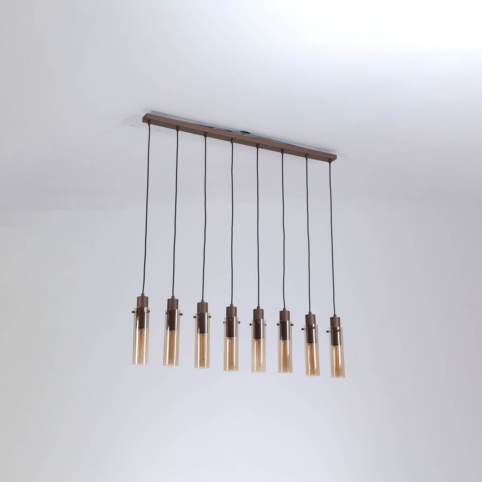 Sweden II pendant light, 8-bulb, long, steel, glass, E27