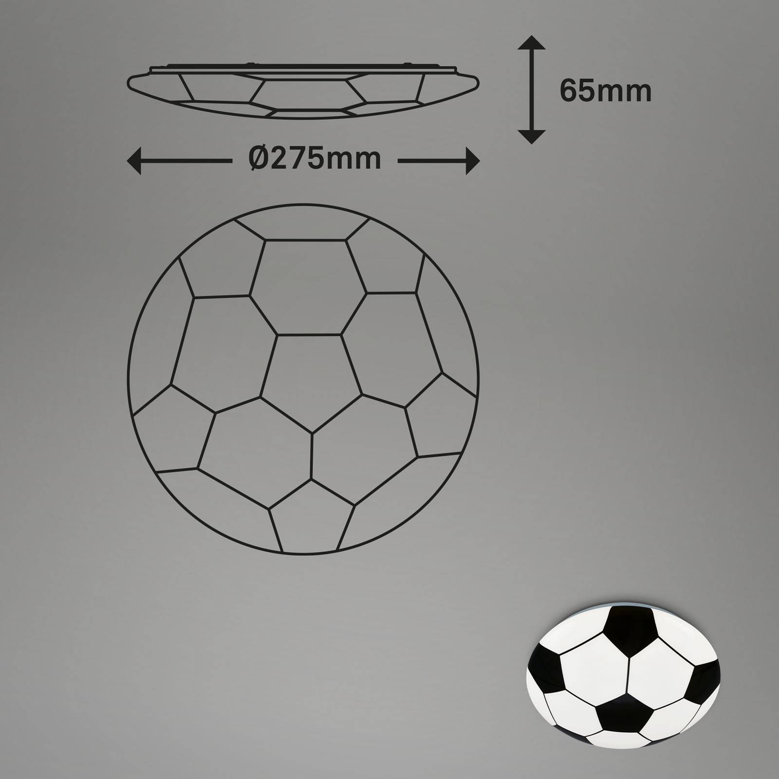 Lampa sufitowa Futbol, czarna/biała, Ø 27,5cm