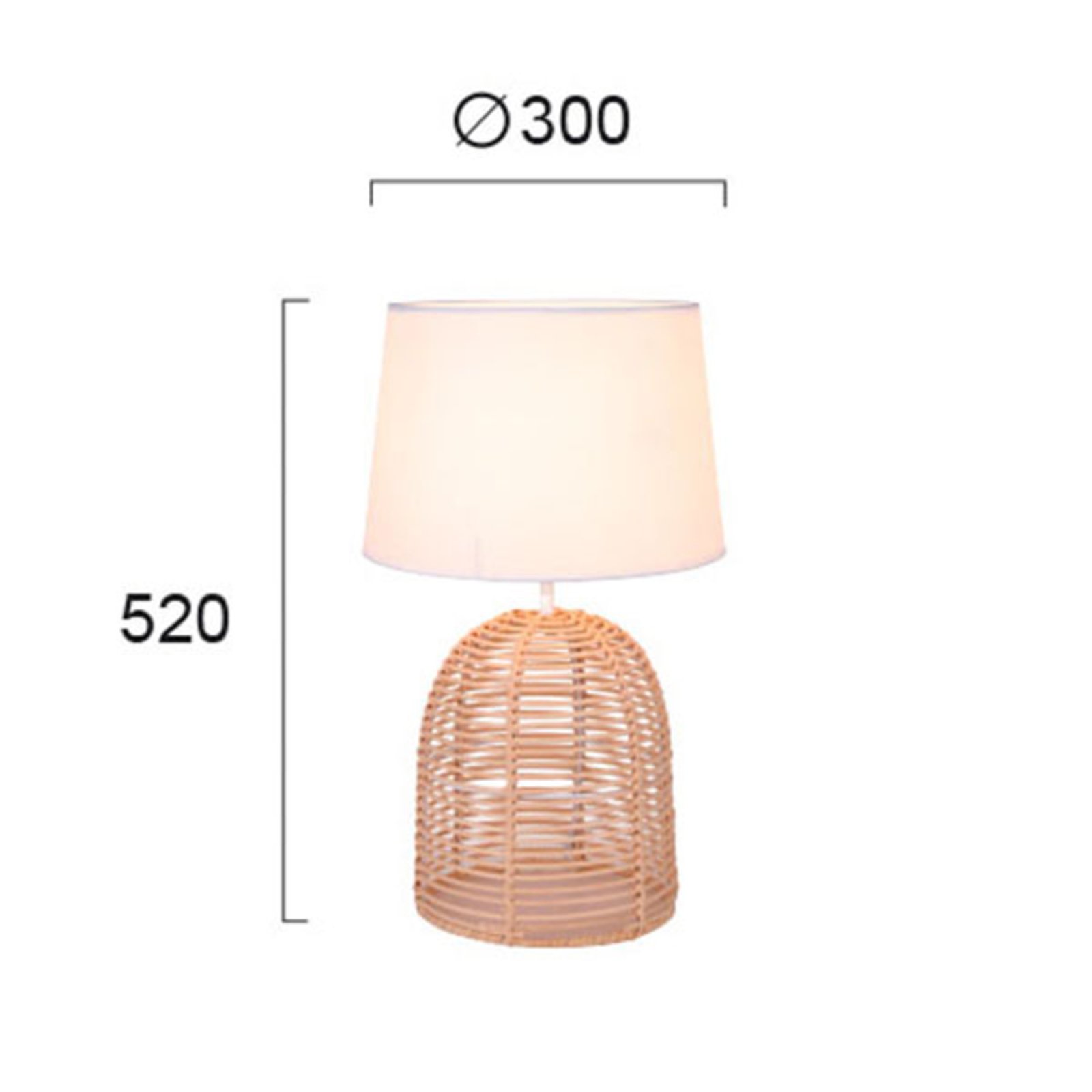 Lámpara de mesa Marion de ratán y textil, Ø 30 cm