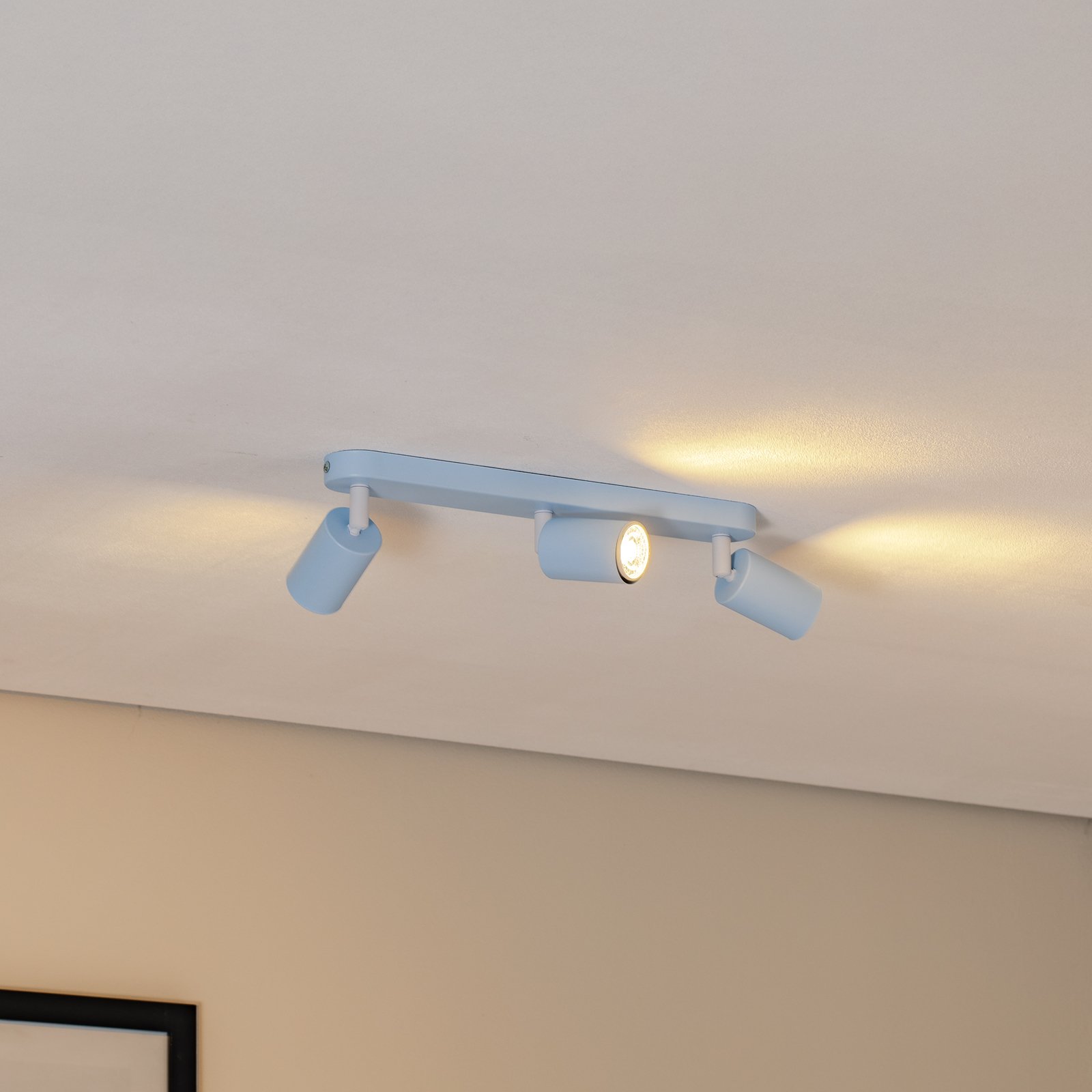 Deckenstrahler Livia, hellblau, 52 cm, 3-flg., Metall, GU10