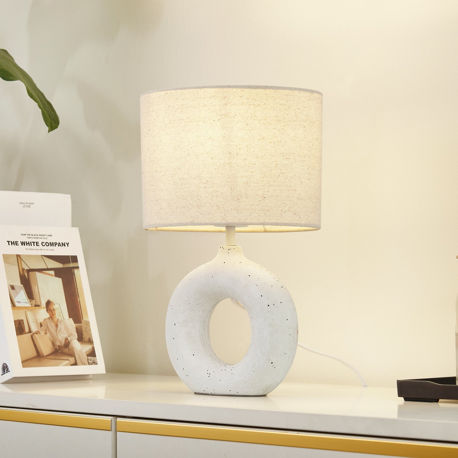 Lindby table lamp Kody, beige, textile, ceramic, 37 cm