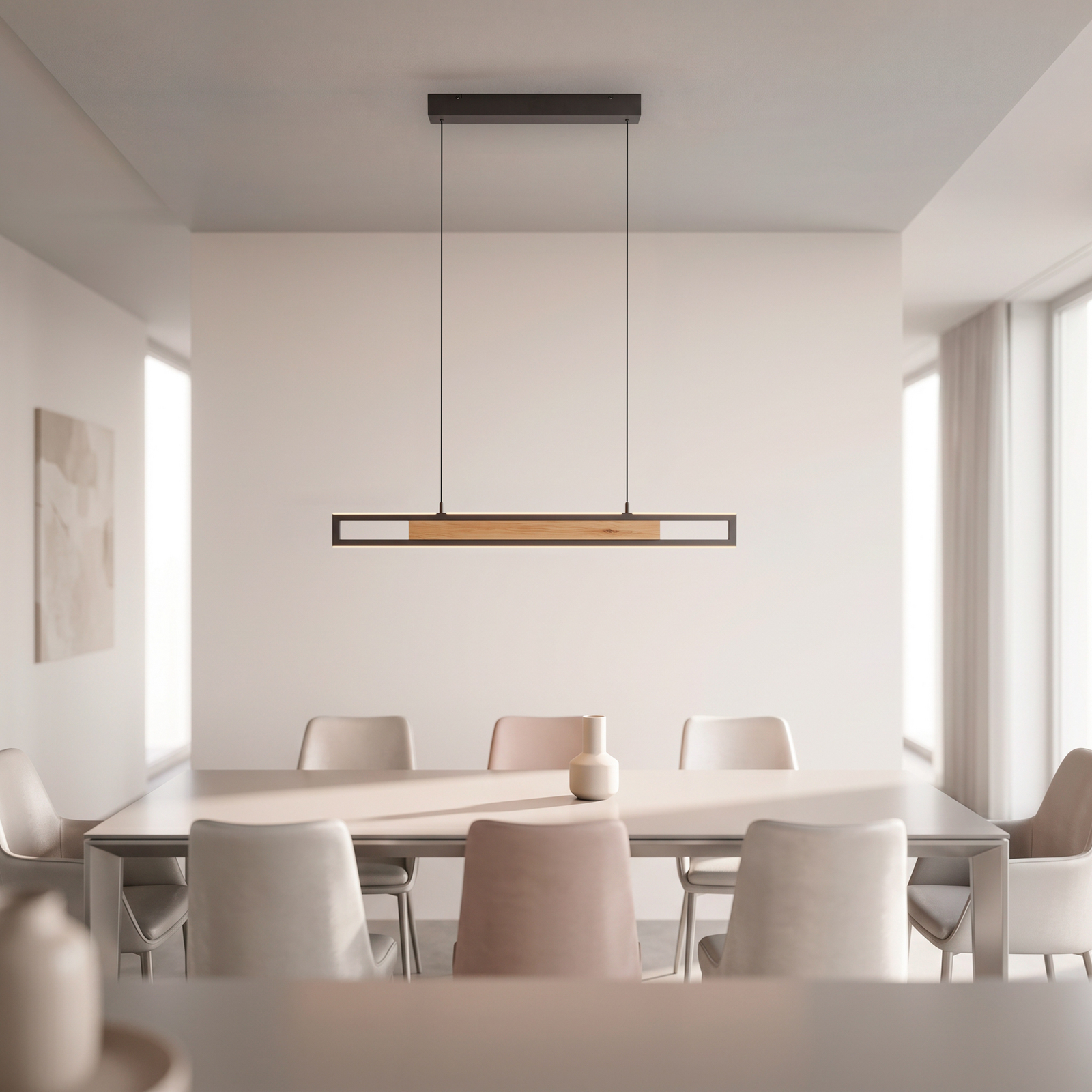 Sveja LED függő lámpa, hossza 80 cm, fekete/fa színű, CCT