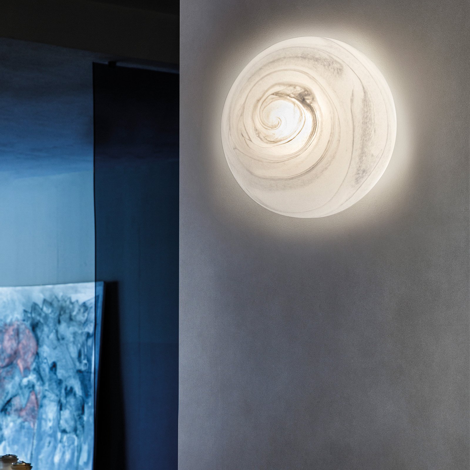 Stropno svjetlo Mjesec, Murano staklo, alabaster, Ø 37 cm