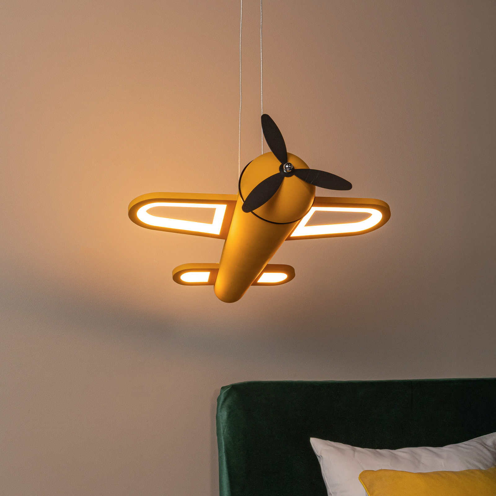 Candeeiro suspenso LED para quarto infantil Fokker, amarelo Comprimento 46 cm