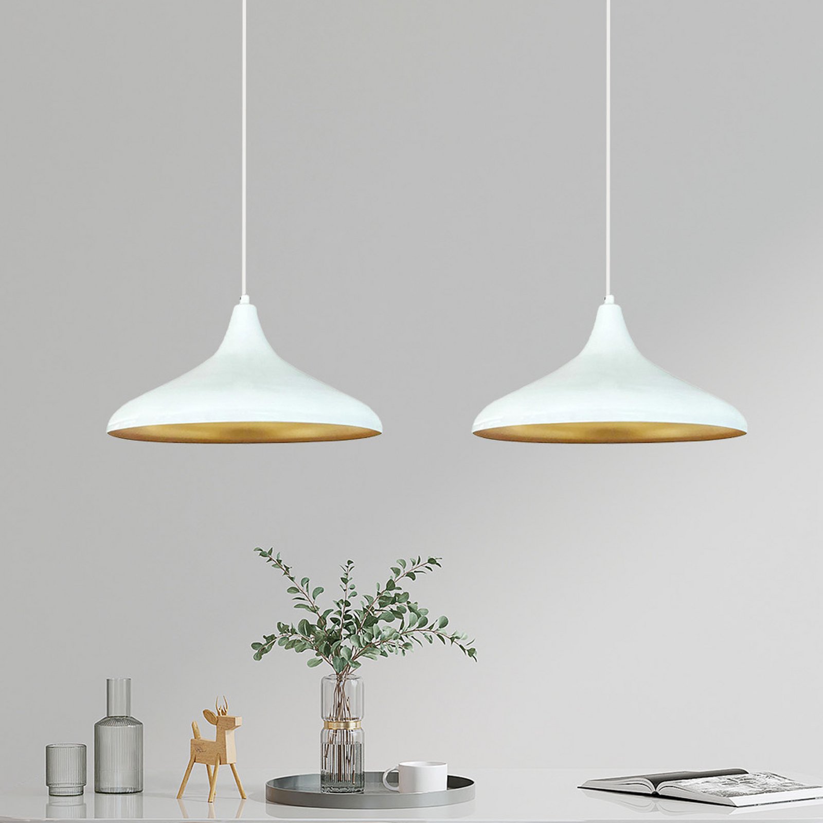 Suspension Claus, blanc, longueur 85 cm, à 2 lampes, métal