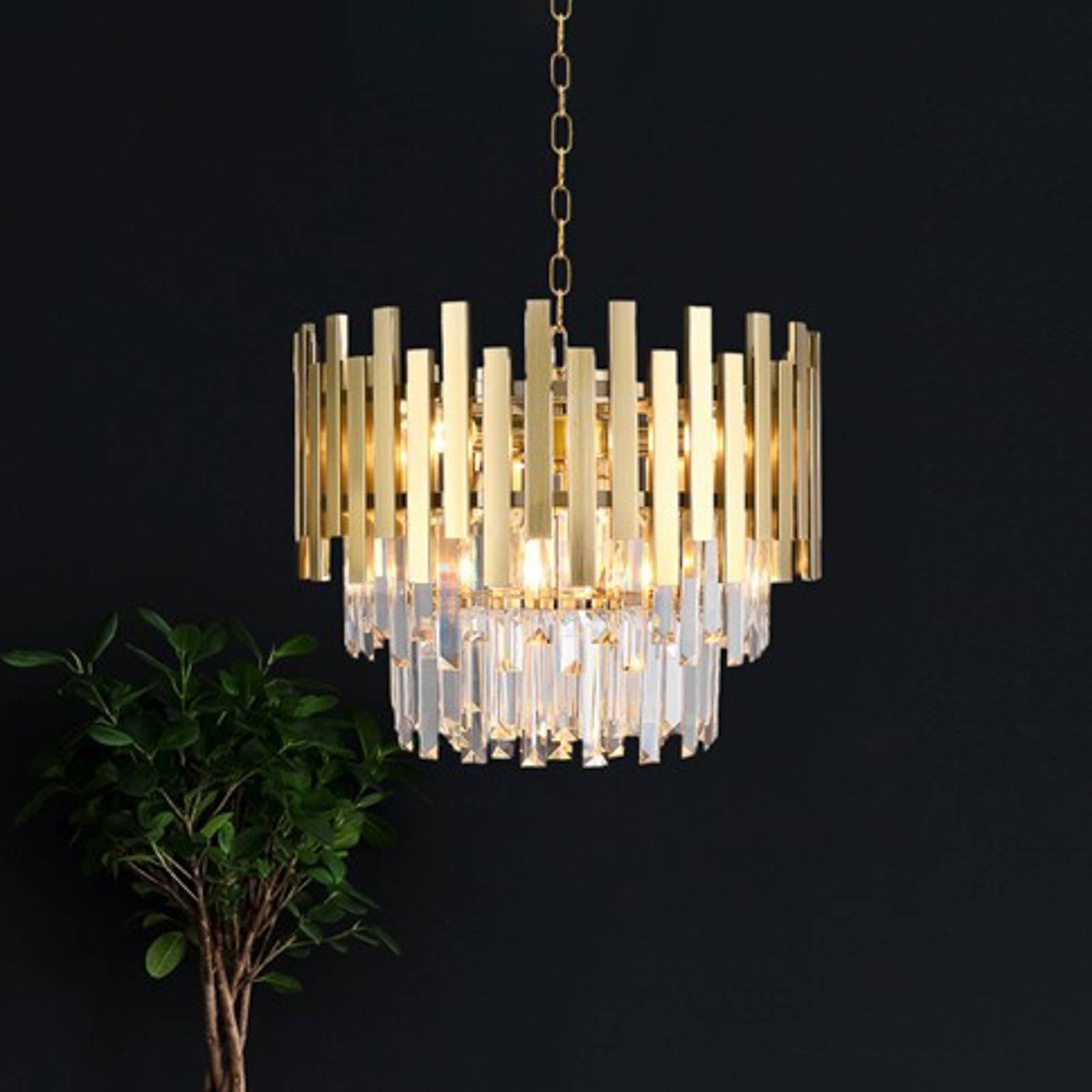 Eko-Light Suspension Aspen Métal doré Cristaux de verre hauteur 30 cm