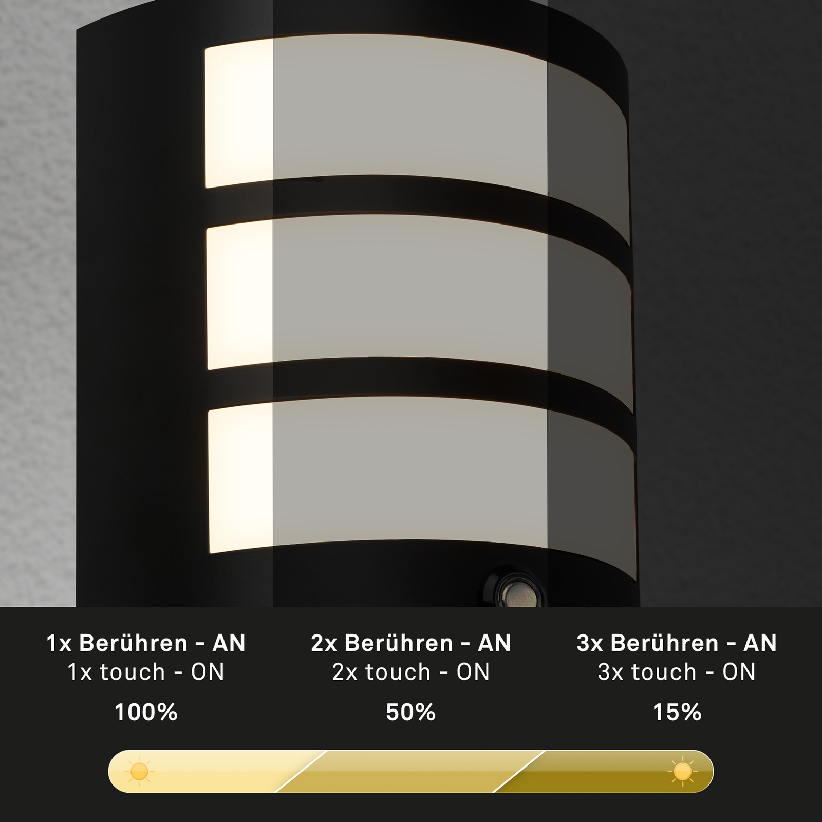 Utendørs vegglampe med LED 3793015 svart plast Touchdim