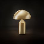 Oluce Candeeiro de mesa Atollo, alumínio, Ø 25 cm, dourado