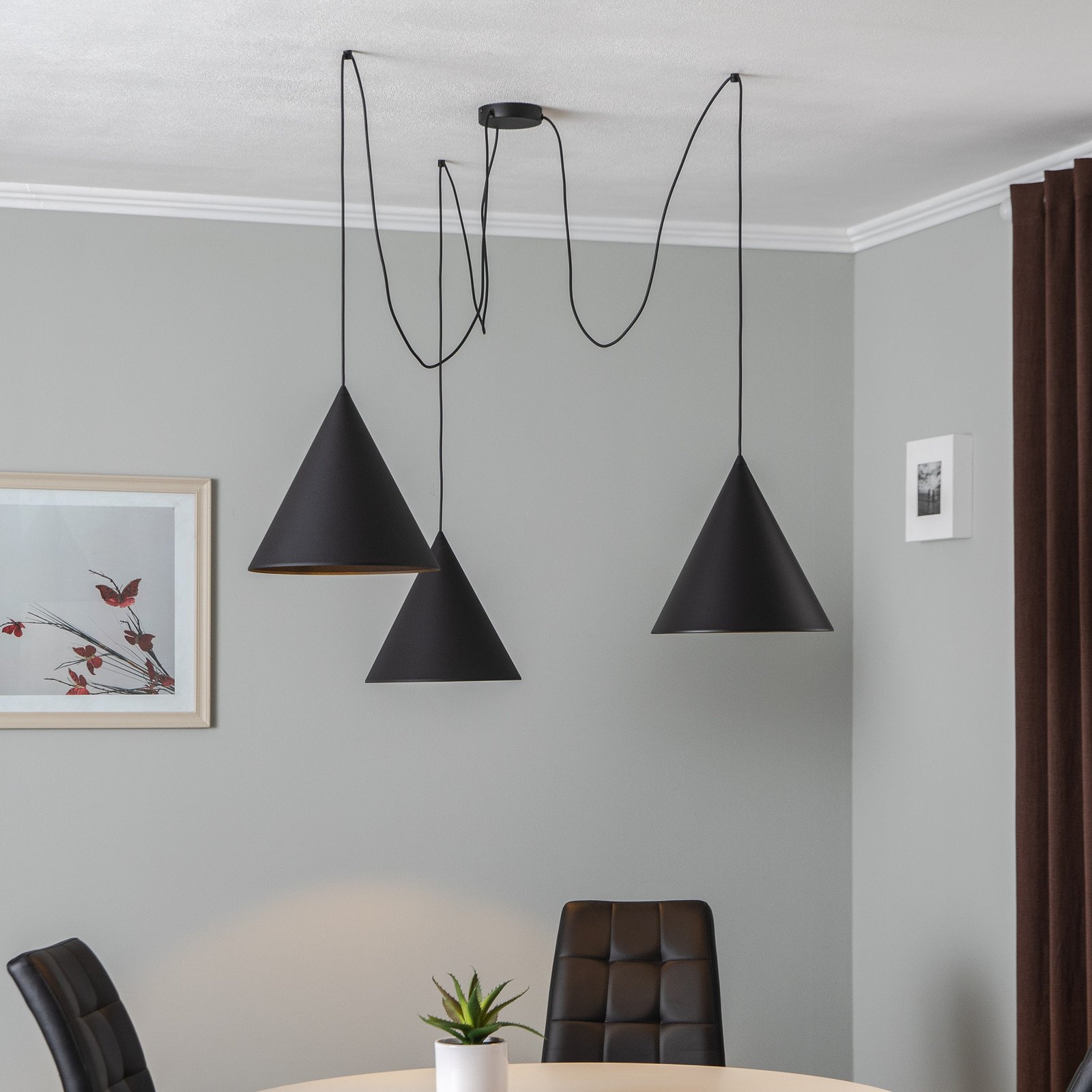 TK Lighting Lampă de suspendare Cono 3 lumini abajururi descentralizate 32 cm negru - Camera de zi / sufragerie - modern - negru mat - Metal