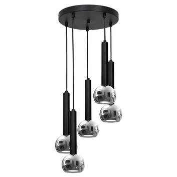 Suspension Flox, ronde, à 5 lampes, noire/chromée
