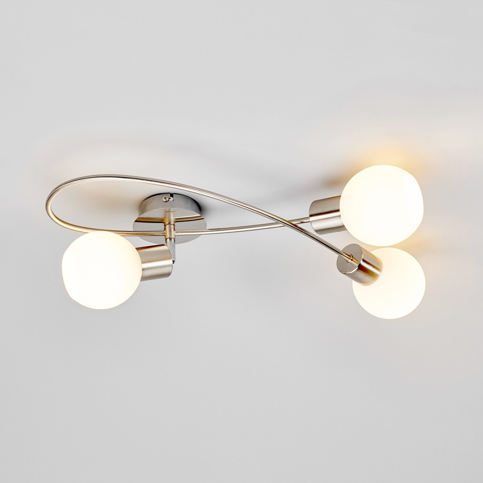 Elaina ceiling light, 3-bulb, long, matt nickel