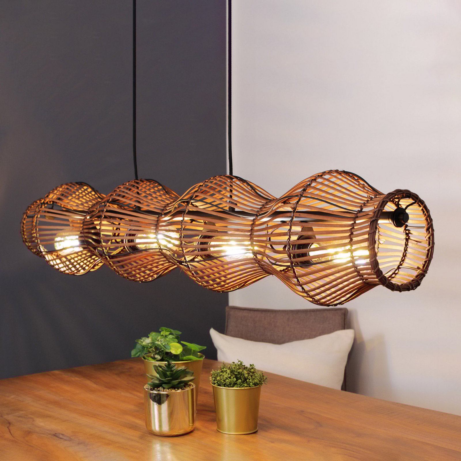 Eco-Light Lampă suspendată Bamboo maro 4 lumini - Camera de zi / sufragerie