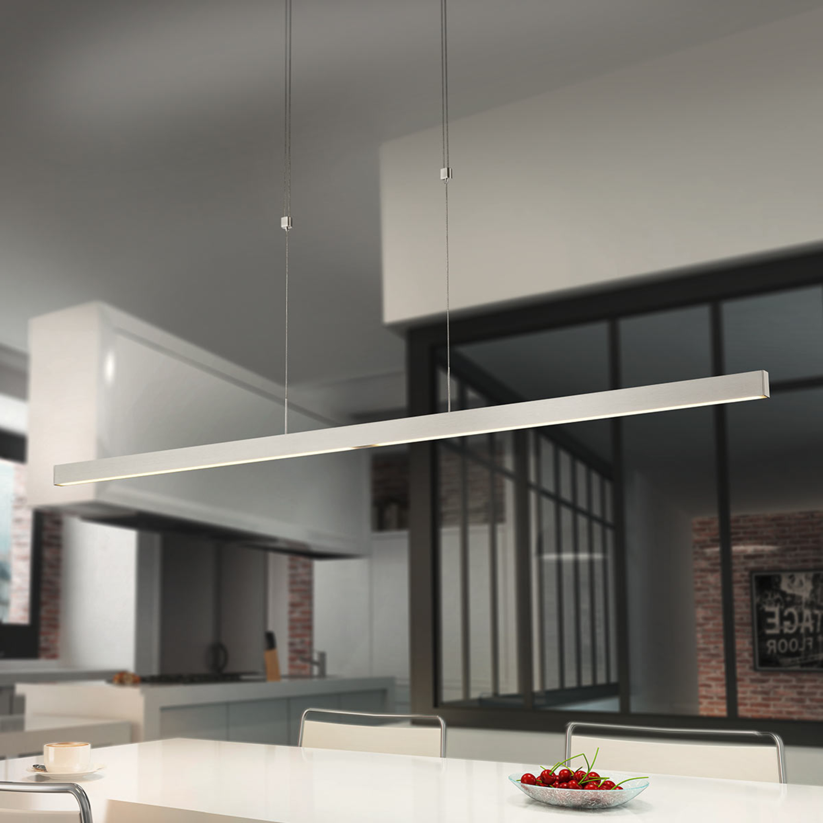 Knapstein LED hanging lamp Pia matt nickel 128 cm, for Living / Dining Room, metal, acrylic, energy efficiency: A, L: 128 cm, W: 1.6 cm