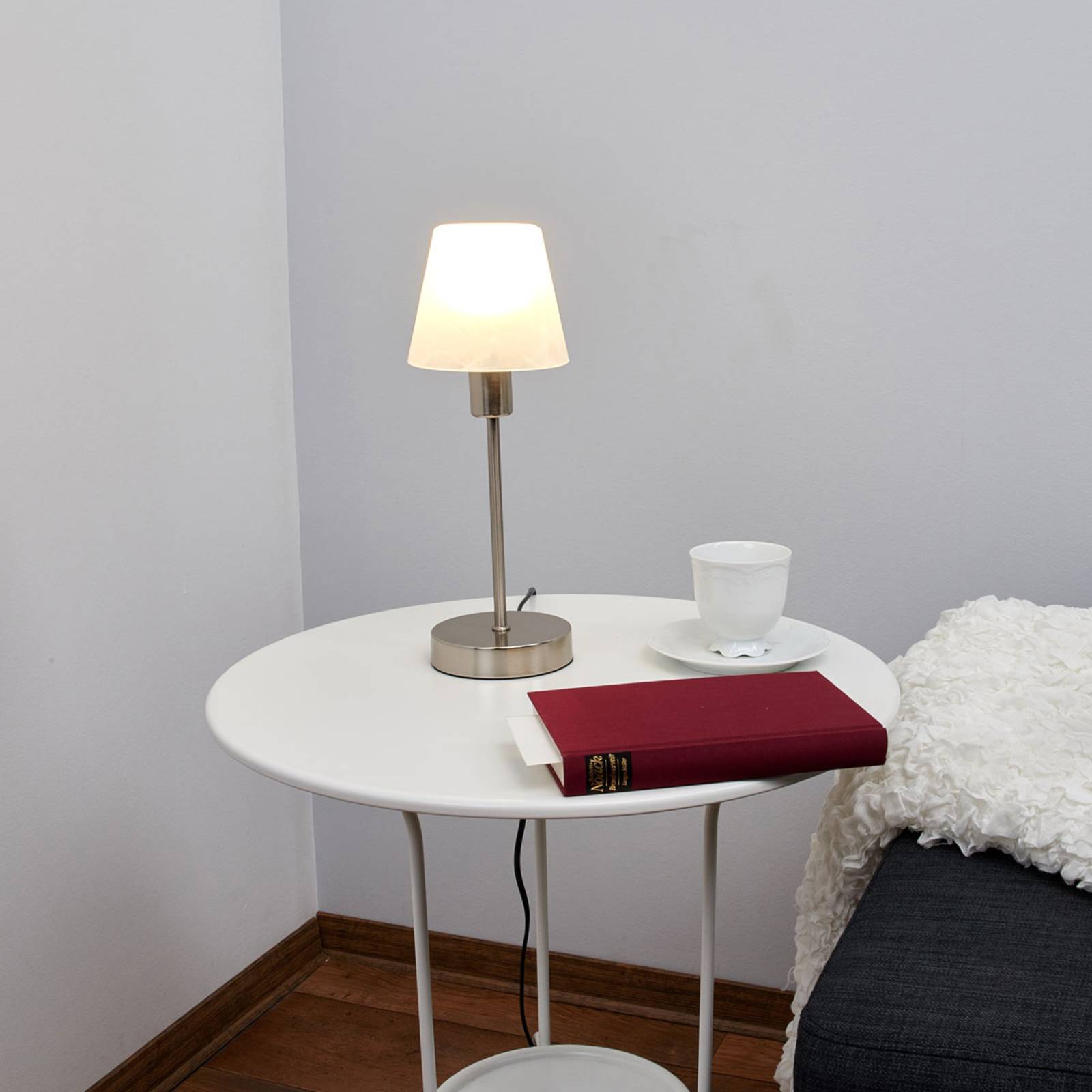 Lindby Avarin - lampada LED da comodino, per soggiorno / sala da pranzo, vetro, metallo, E14, 4.5 W, altezza: 32.8 cm