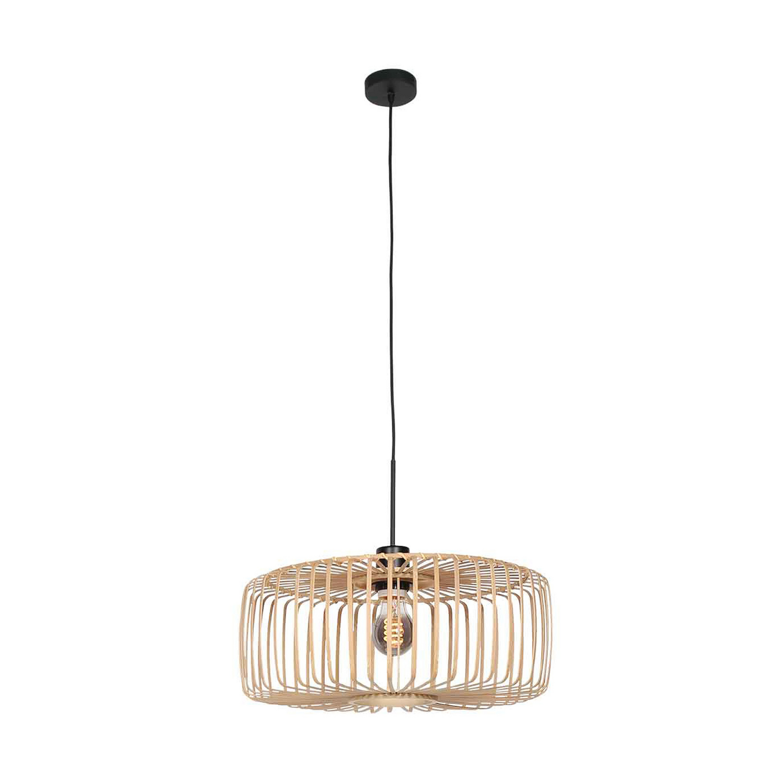 Hanglamp Sparkled Light, zwart/natuurlijk bamboe, Ø 60 cm